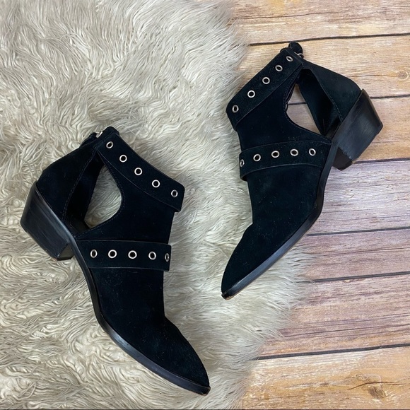 Rebecca Minkoff | ‘Kianna’ Black Leather Suede Cutout Western Ankle Booties - Picture 5 of 12